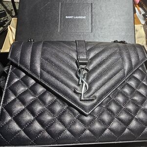 Saint Laurent Envelope Large Bag in Black Grained Calfskin